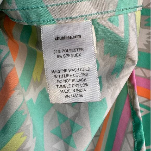 Chubbies Mens Neon and Pastel Aztec Print Short Sleeve Collared Shirt size M - Picture 4 of 8